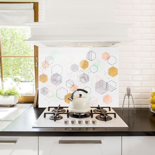 Glass splashback kitchen abstract Hexagonal Scattering I