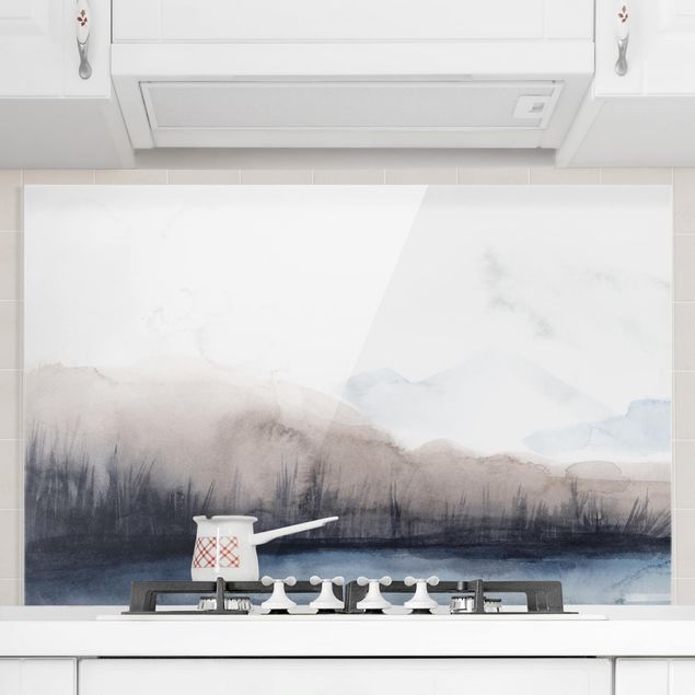 Glass splashback kitchen abstract Lakeside With Mountains II