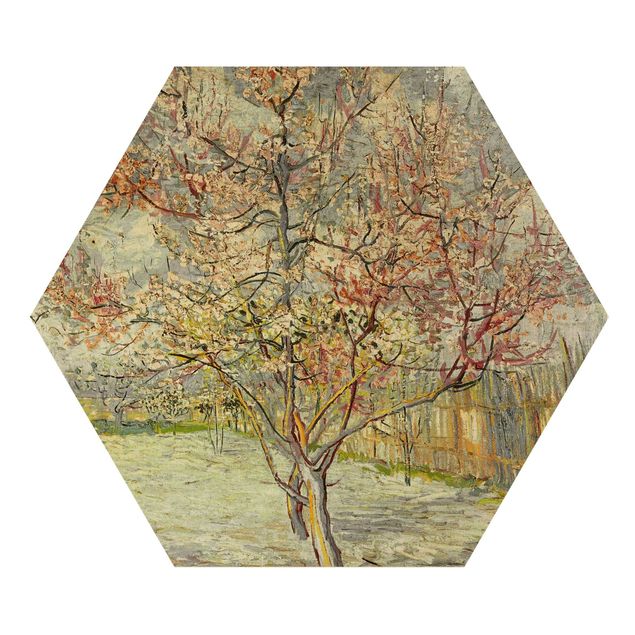 Wooden hexagon - Vincent van Gogh - Flowering Peach Trees