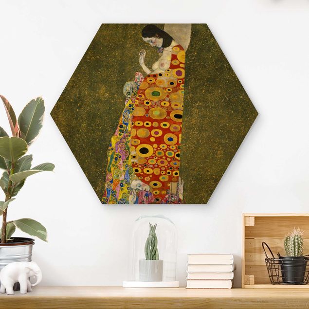 Wooden hexagon - Gustav Klimt - Hope II