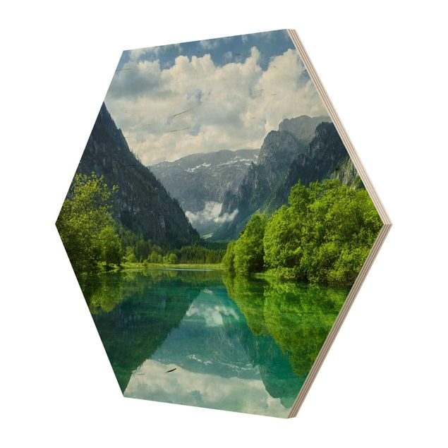 Wooden hexagon - Mountain Lake With Water Reflection