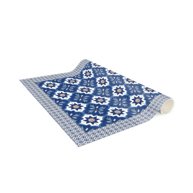 contemporary rugs Moroccan Tiles Watercolour Blue With Tile Frame