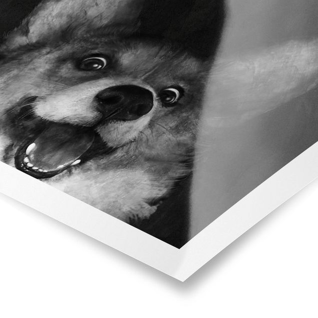 Poster - Illustration Dog Corgi Paintig Black And White