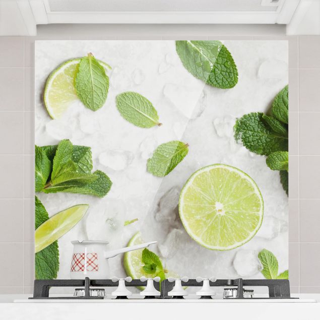 Glass splashback kitchen fruits and vegetables Lime Mint On Ice
