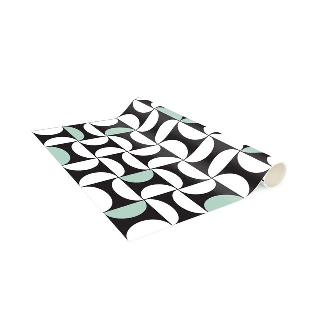 tile effect rug Geometrical Tile Arches Mint Green With Border