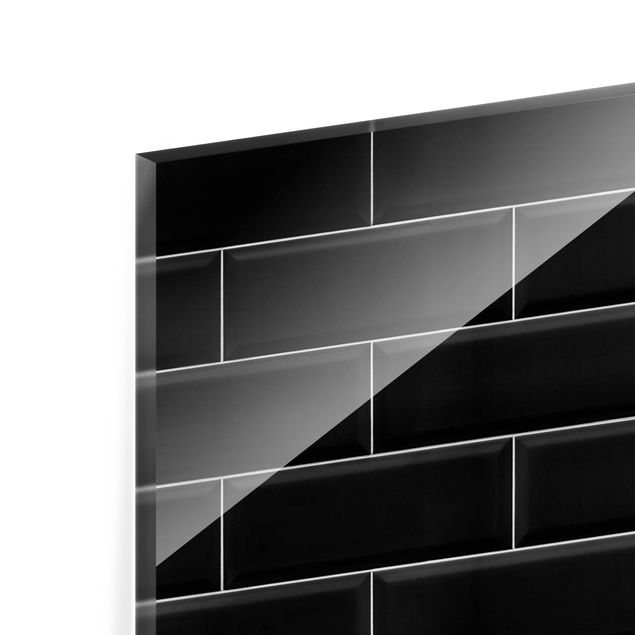 Glass Splashback - Ceramic Tiles Black - Landscape 3:4