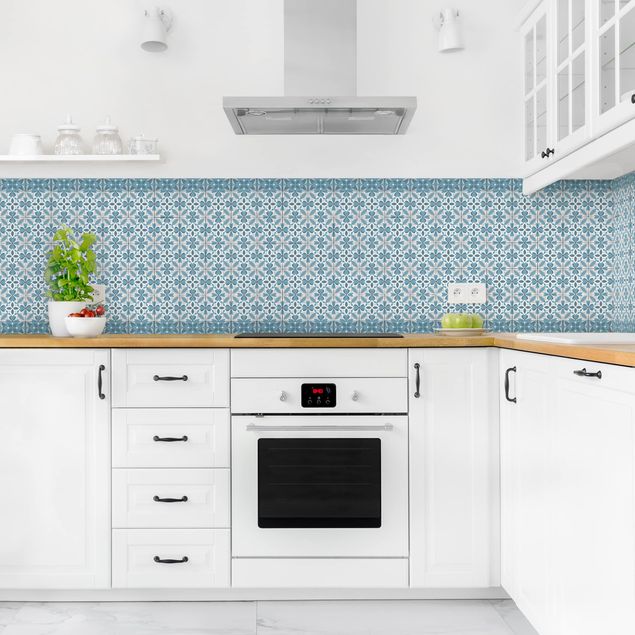 Kitchen splashback tiles Geometrical Tile Mix Blossom Blue Grey
