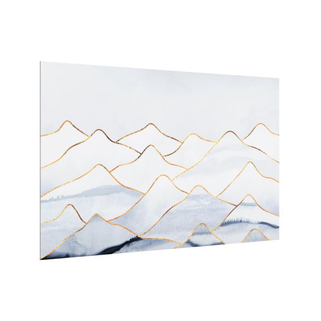 Glass splashback kitchen landscape Watercolour Mountains White Gold