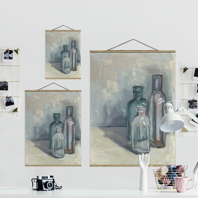 Fabric print with poster hangers - Still Life With Glass Bottles I