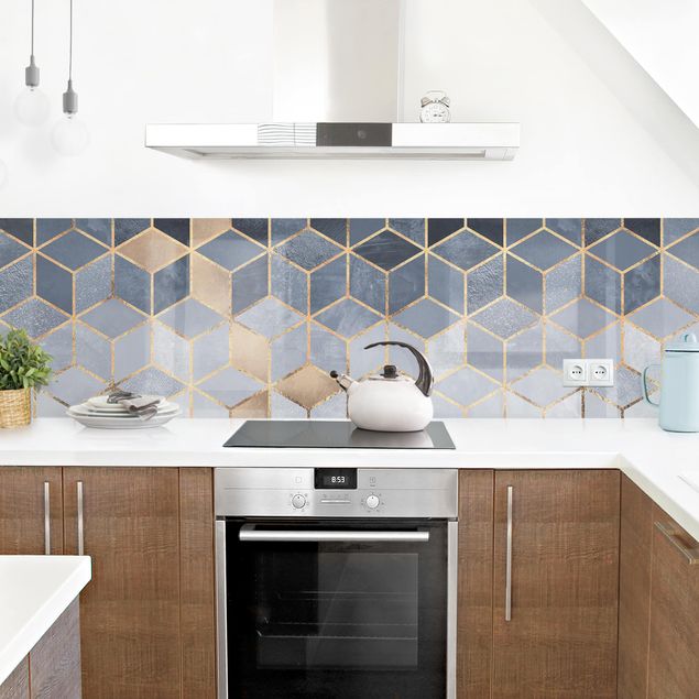 Kitchen splashbacks Blue White Golden Geometry