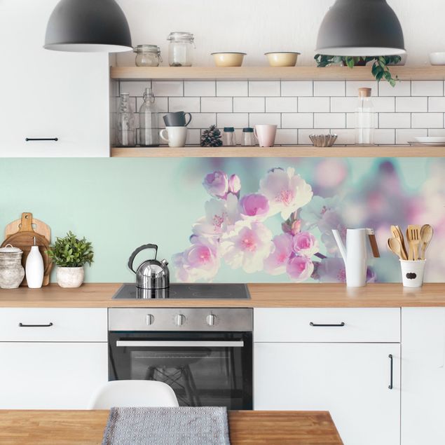 Kitchen wall cladding - Colourful Cherry Blossoms