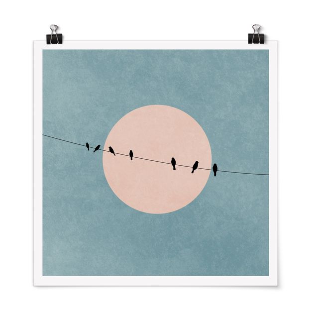 Poster - Birds In Front Of Pink Sun I