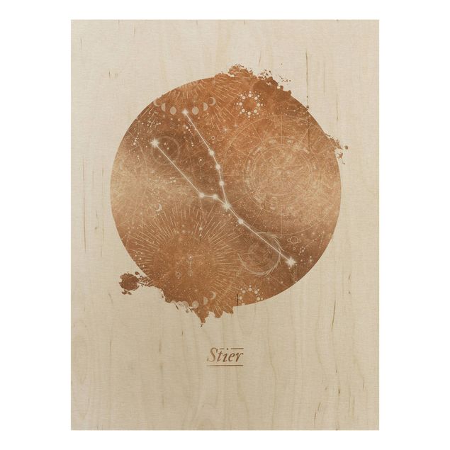 Print on wood - Zodiac Sign Taurus Gold