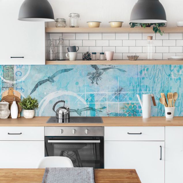 Kitchen wall cladding - Colourful Collage - Blue Fish