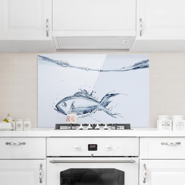 Glass splashback kitchen Liquid Silver Fish