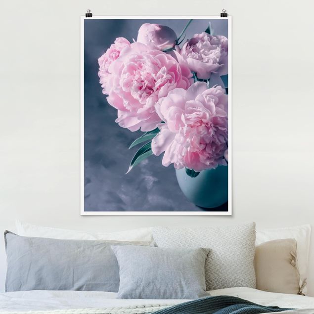 Poster - Vase With Light Pink Peony Shabby