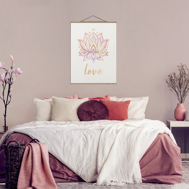 Fabric print with poster hangers - Lotus Illustration Love Gold Light Pink