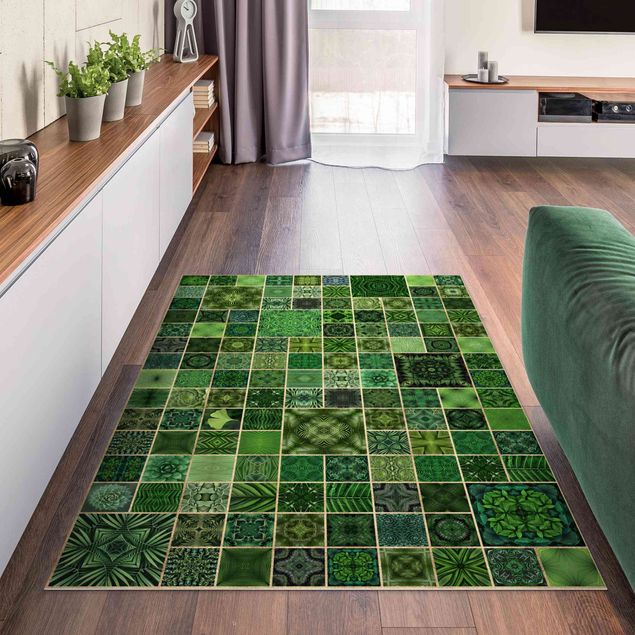 rug tile pattern Green Jungle Tiles With Golden Shimmer