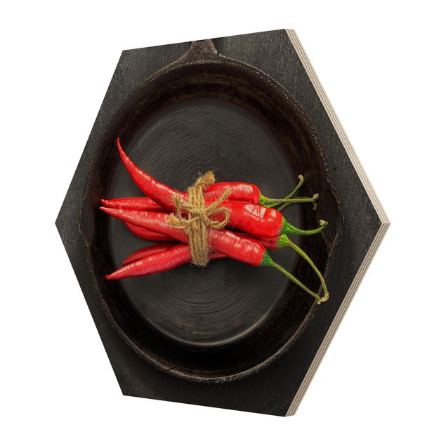 Hexagon Picture Wood - Red Chili Bundles In Pan On Slate