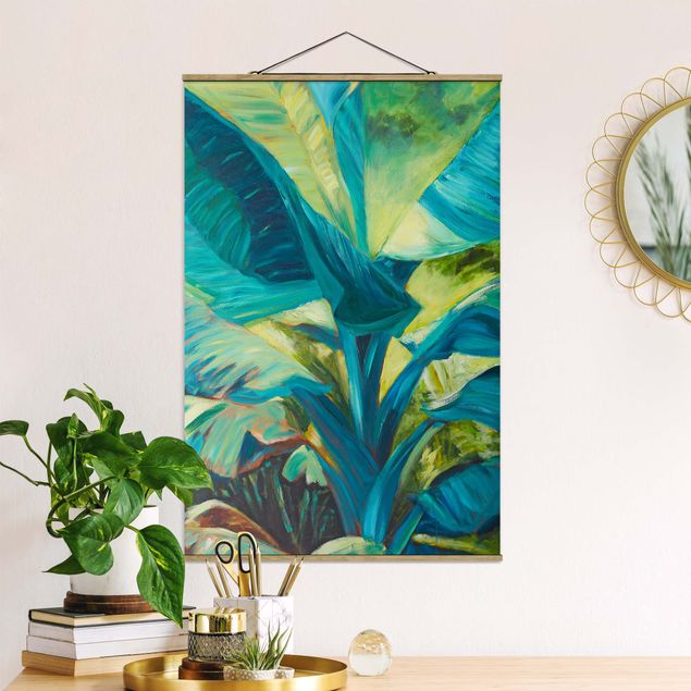 Fabric print with poster hangers - Banana Leaf With Turquoise II