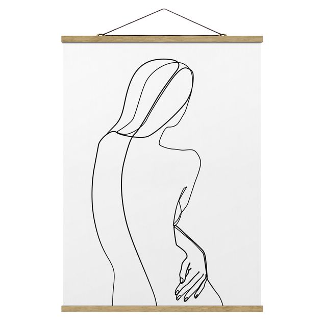 Fabric print with poster hangers - Line Art Back Woman Black And White