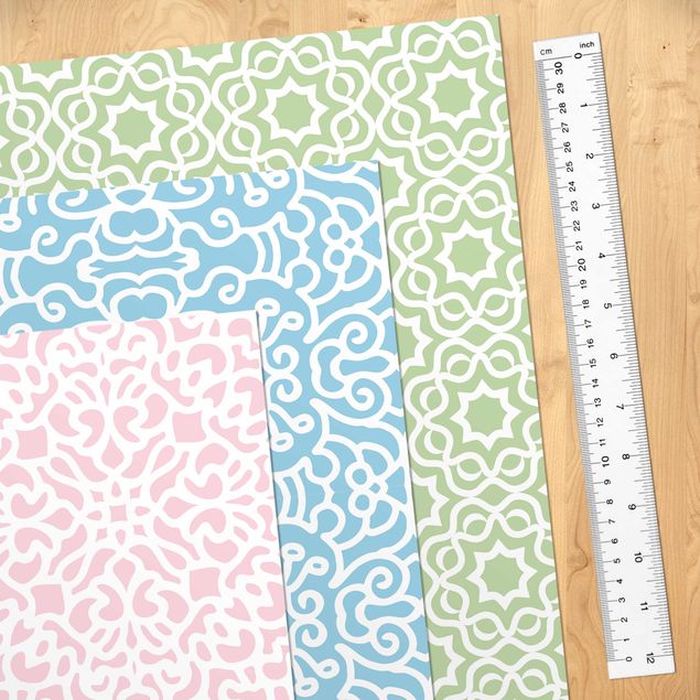 Adhesive film for furniture - 3 Arabian Pattern In Pastel Colours - Rosé Mint Pastel Blue