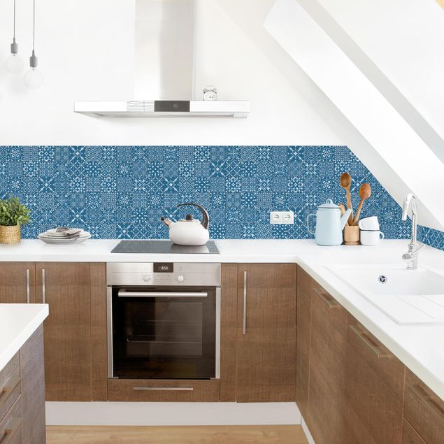Kitchen splashback tiles Patterned Tiles Navy White