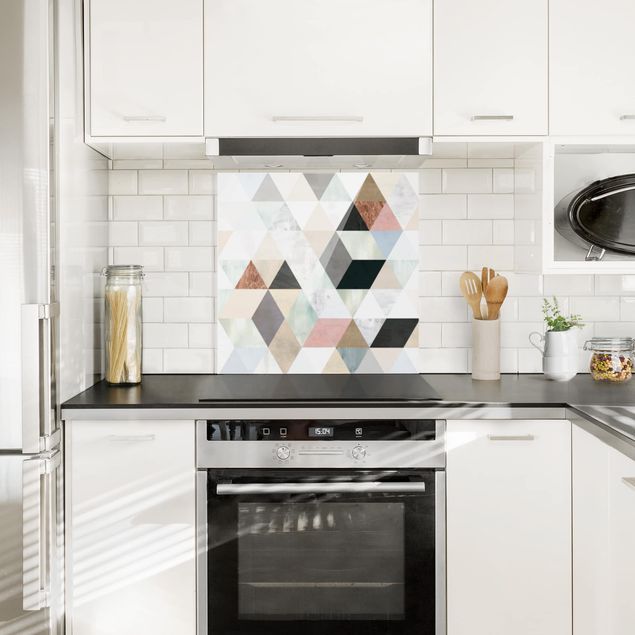 Glass splashback kitchen abstract Watercolor Mosaic With Triangles I