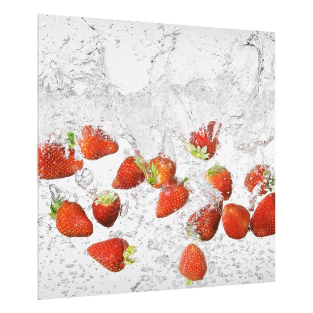Glass Splashback - Fresh Strawberries In Water - Square 1:1