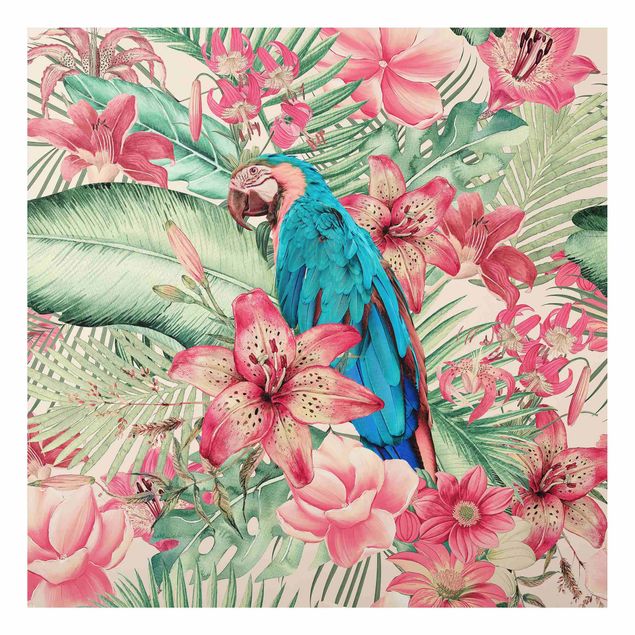 Print on aluminium - Floral Paradise Tropical Parrot
