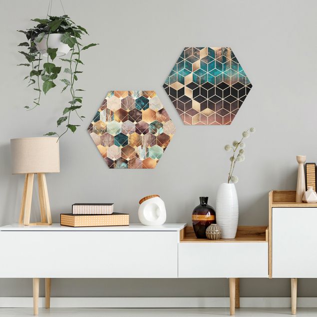 Forex hexagon - Turquoise Geometry Golden Art Deco Set