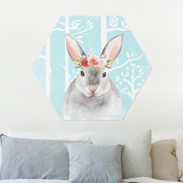 Hexagon Picture Forex - Watercolor Rabbit Turquoise
