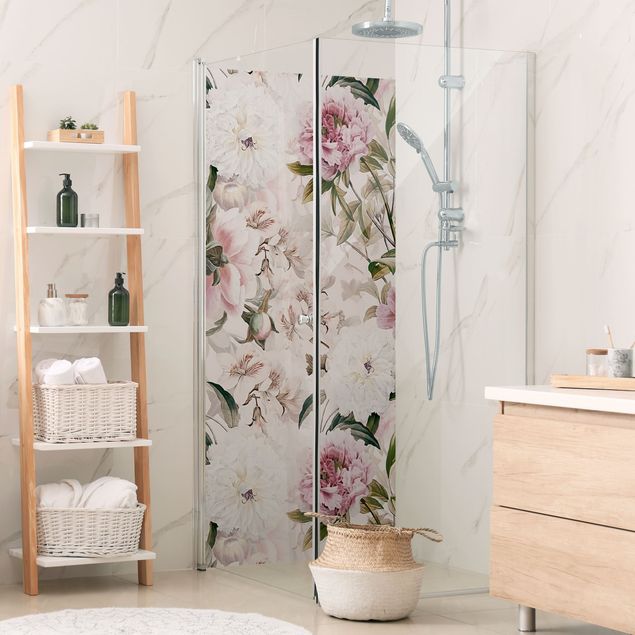 Shower panels Illustrated Peonies In Light Pink