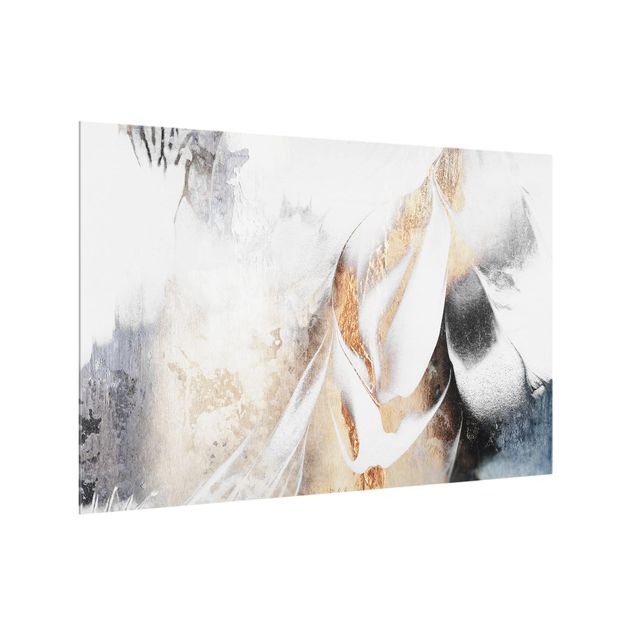 Glass splashback abstract Golden Abstract Winter Painting