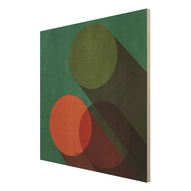Print on wood - Abstract Shapes - Circles In Green And Red