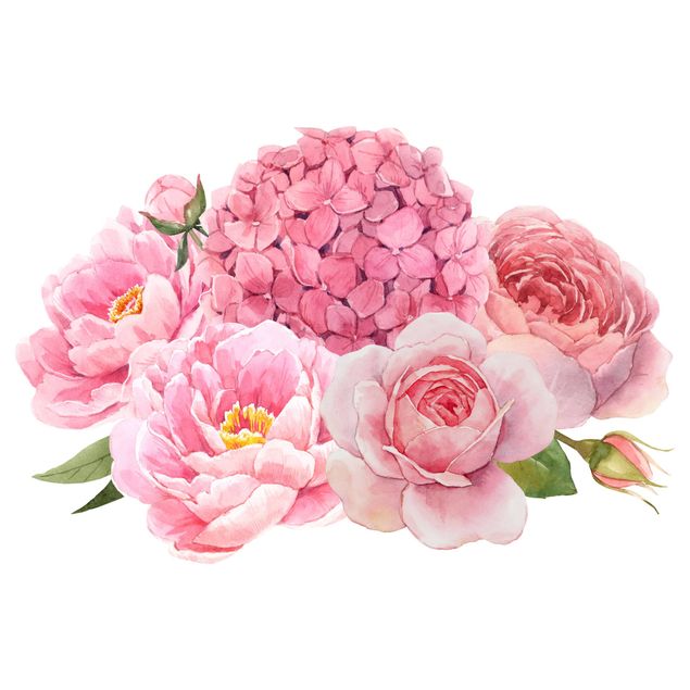 Wall sticker - Watercolour Hydrangea Rose Bouquet XXL