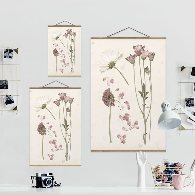 Fabric print with poster hangers - Herbarium In Pink II