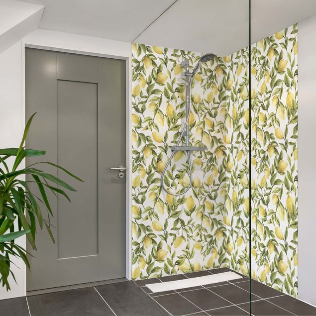 Shower wall panels Fruity Lemons With Leaves
