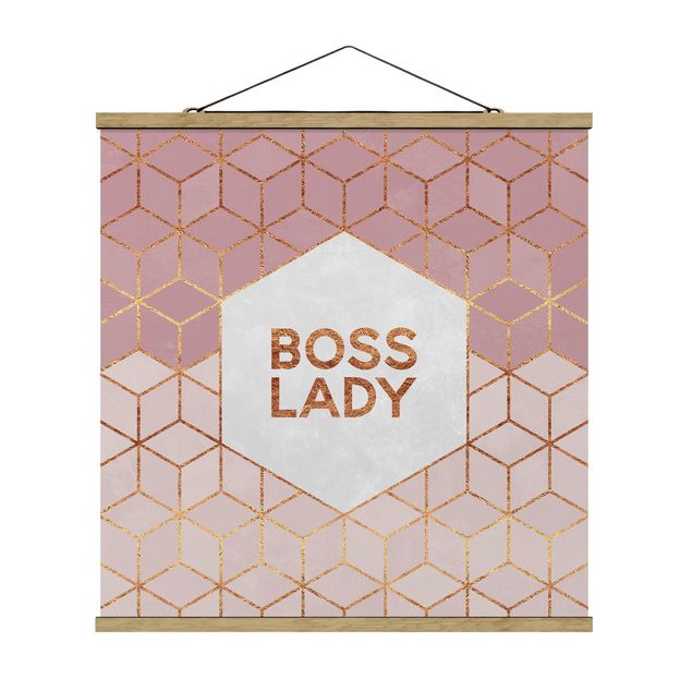 Fabric print with poster hangers - Boss Lady Hexagons Pink