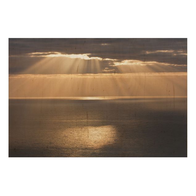 Print on wood - Sun Beams Over The Ocean