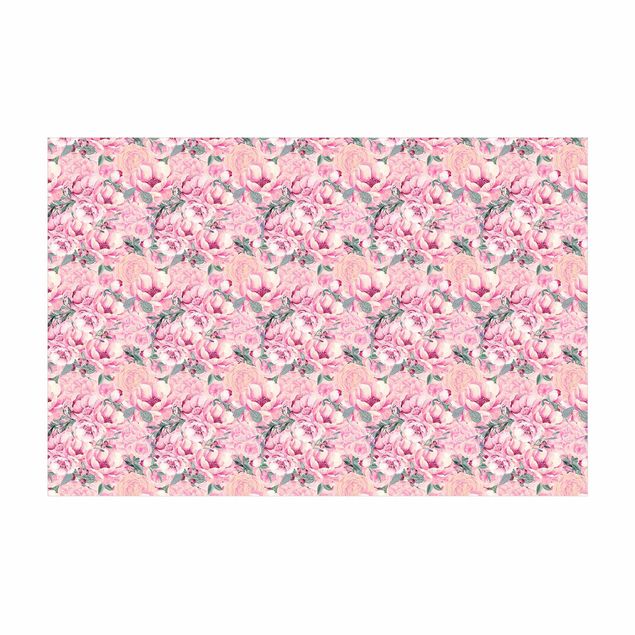 rug under dining table Pink Flower Dream Pastel Roses In Watercolour