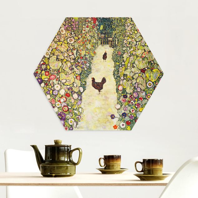 Alu-Dibond hexagon - Gustav Klimt - Garden Path with Hens