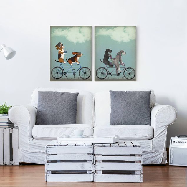 Print on canvas - Cycling - Bassets And Schnauzer Tandem Set II