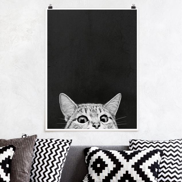 Poster - Illustration Cat Black And White Drawing