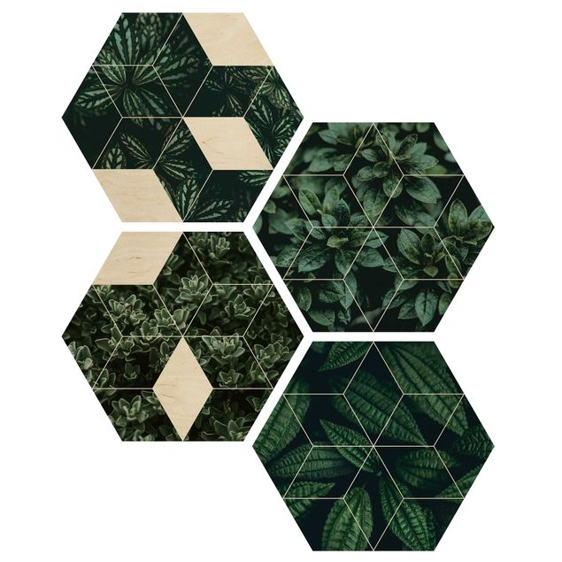 Wooden hexagon - Green Leaves Geometry Set I