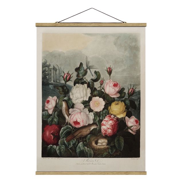 Fabric print with poster hangers - Botany Vintage Illustration Of Roses
