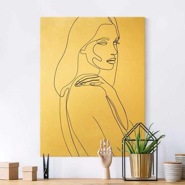 Canvas print gold - Line Art Woman Shoulder Black And White