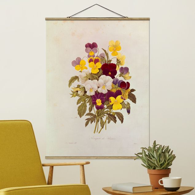 Fabric print with poster hangers - Pierre Joseph Redoute - Bouquet Of Pansies