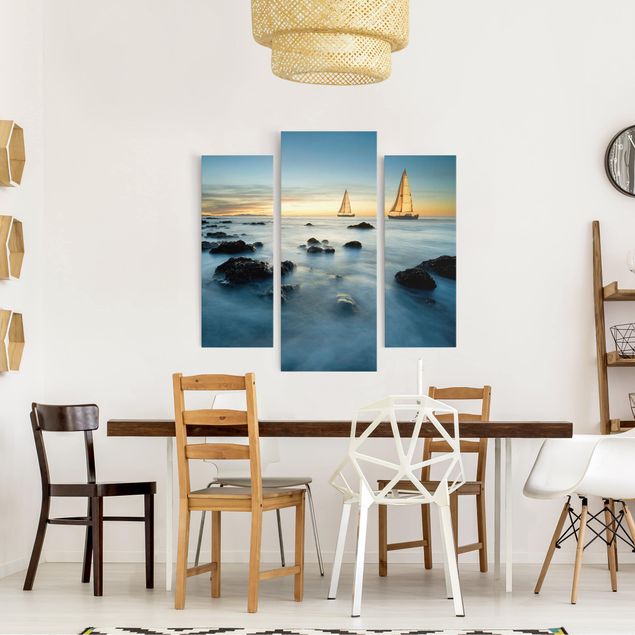 Print on canvas 3 parts - Sailboats On the Ocean