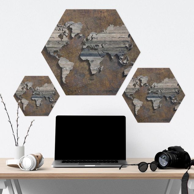Forex hexagon - Wooden Grid World Map